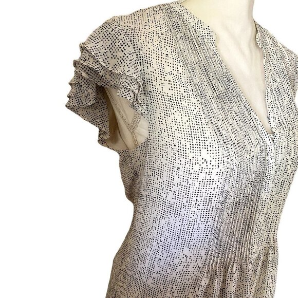 H&M | Ruffled Tie Belt V Neck Chiffon Dress | Off White | Size: 10 - Picture 2 of 9